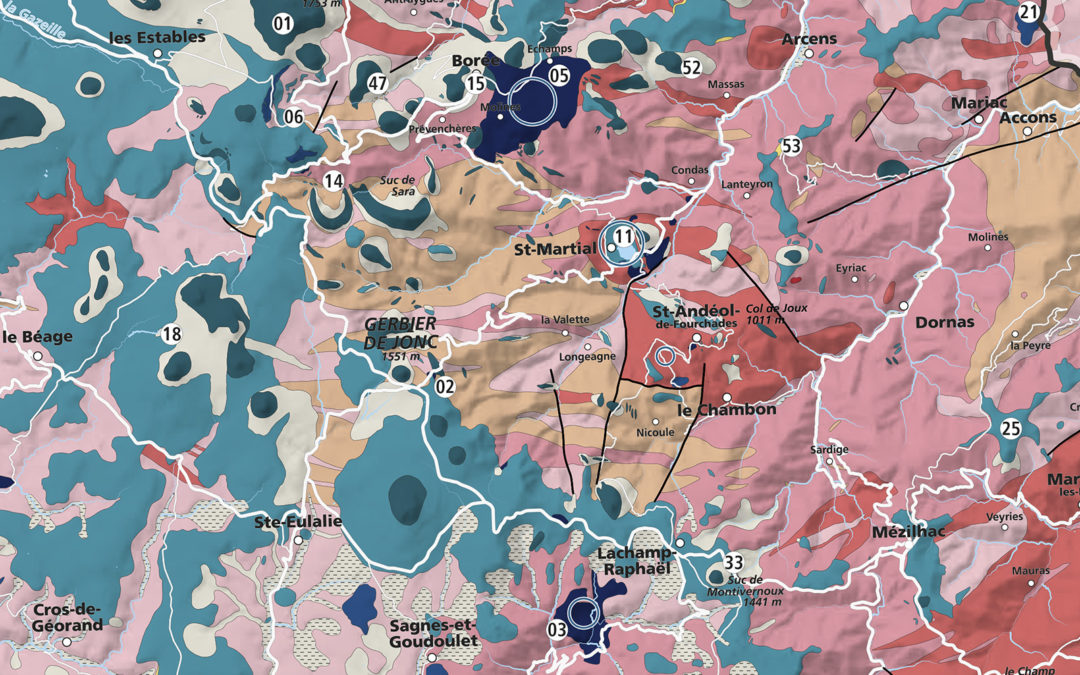 Carte géologique simplifiée des Monts d’Ardèche