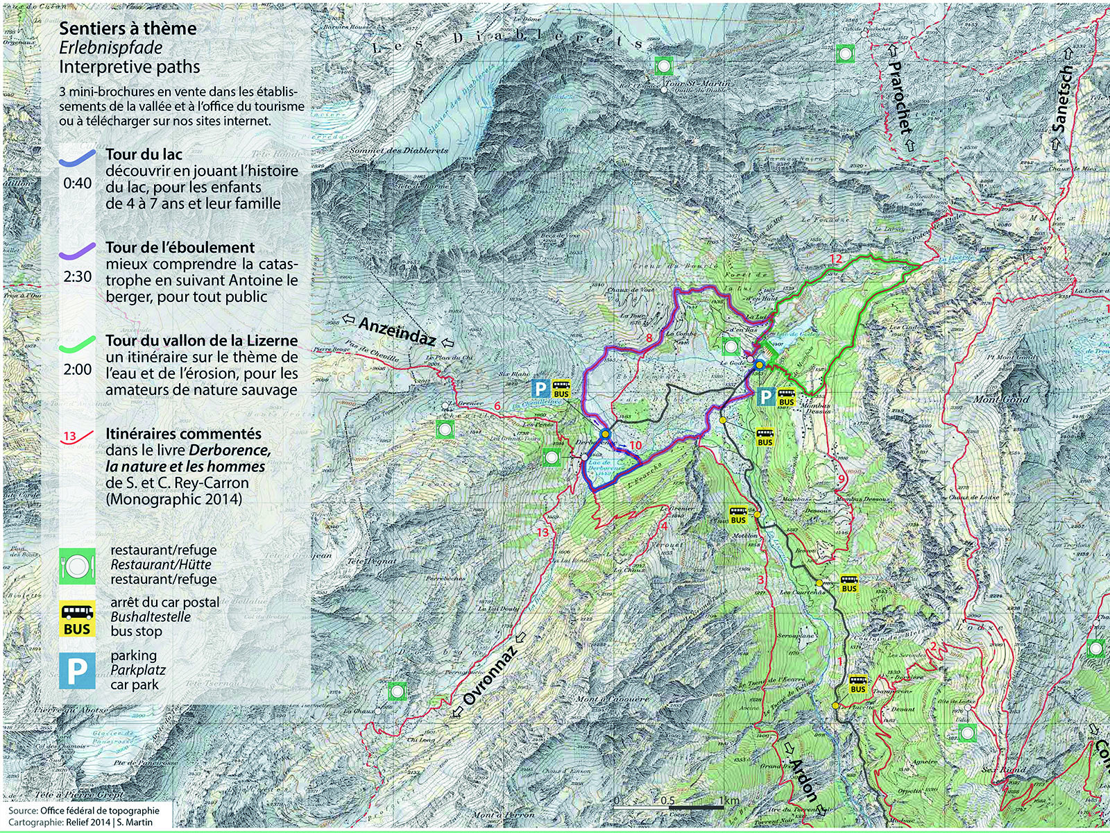 Carte des itinéraires pédestres de Derborence